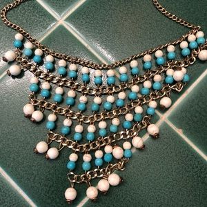 Adorable gold and blue beaded necklace